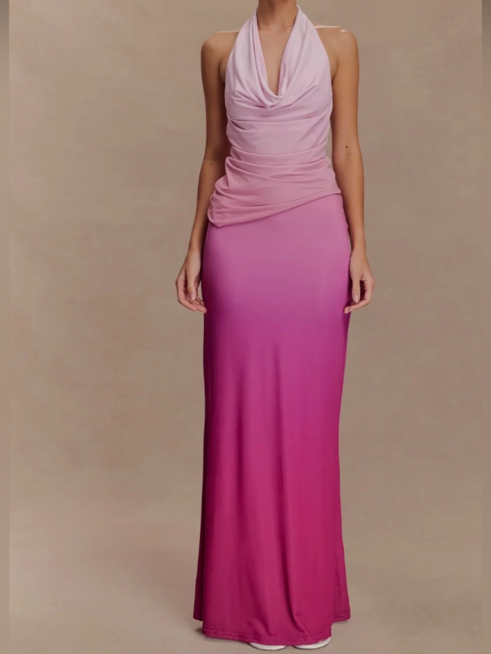 Sleeveless Ombre Halter Maxi Skirt Set in Pink